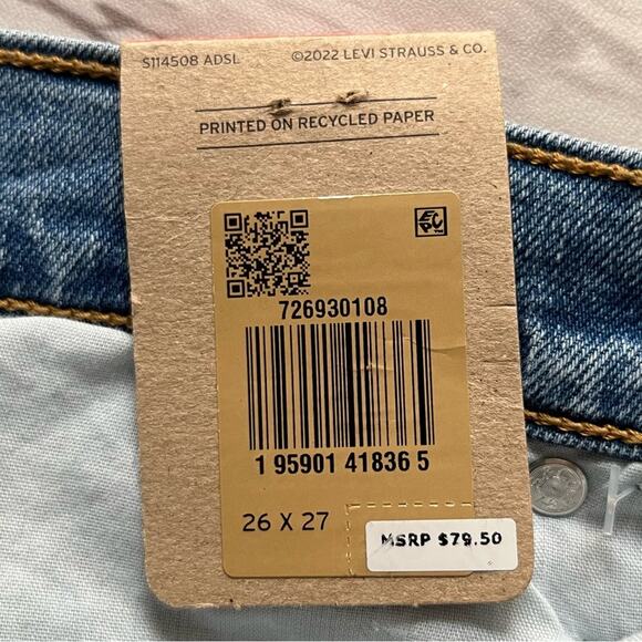 Levi's Ribcage Distressed Straight Ankle Jeans Super High Rise Denim Size 26 NWT - Picture 12 of 14